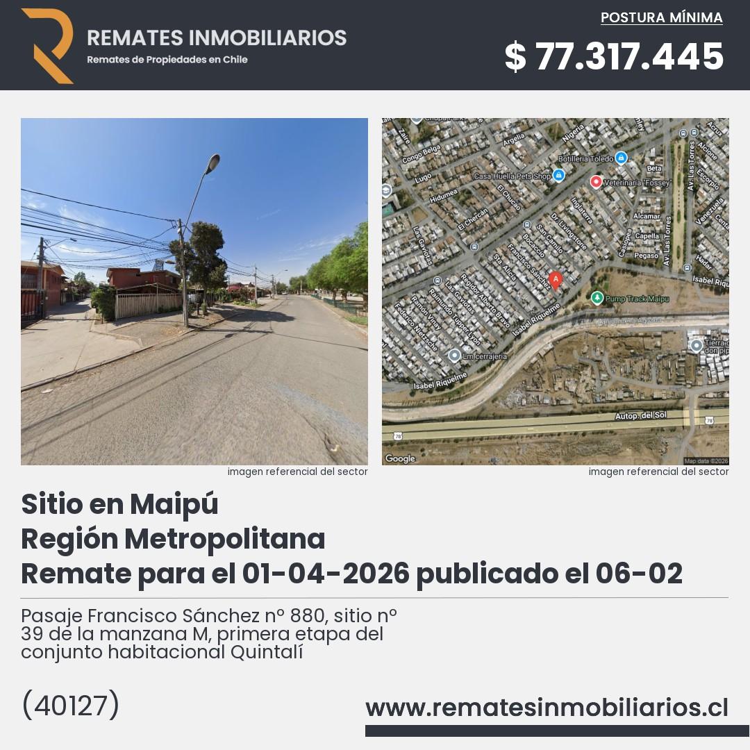 Imagen ficha Pasaje Francisco Sánchez nº 880, sitio nº 39 de la manzana M, primera etapa del conjunto habitacional Quintalí