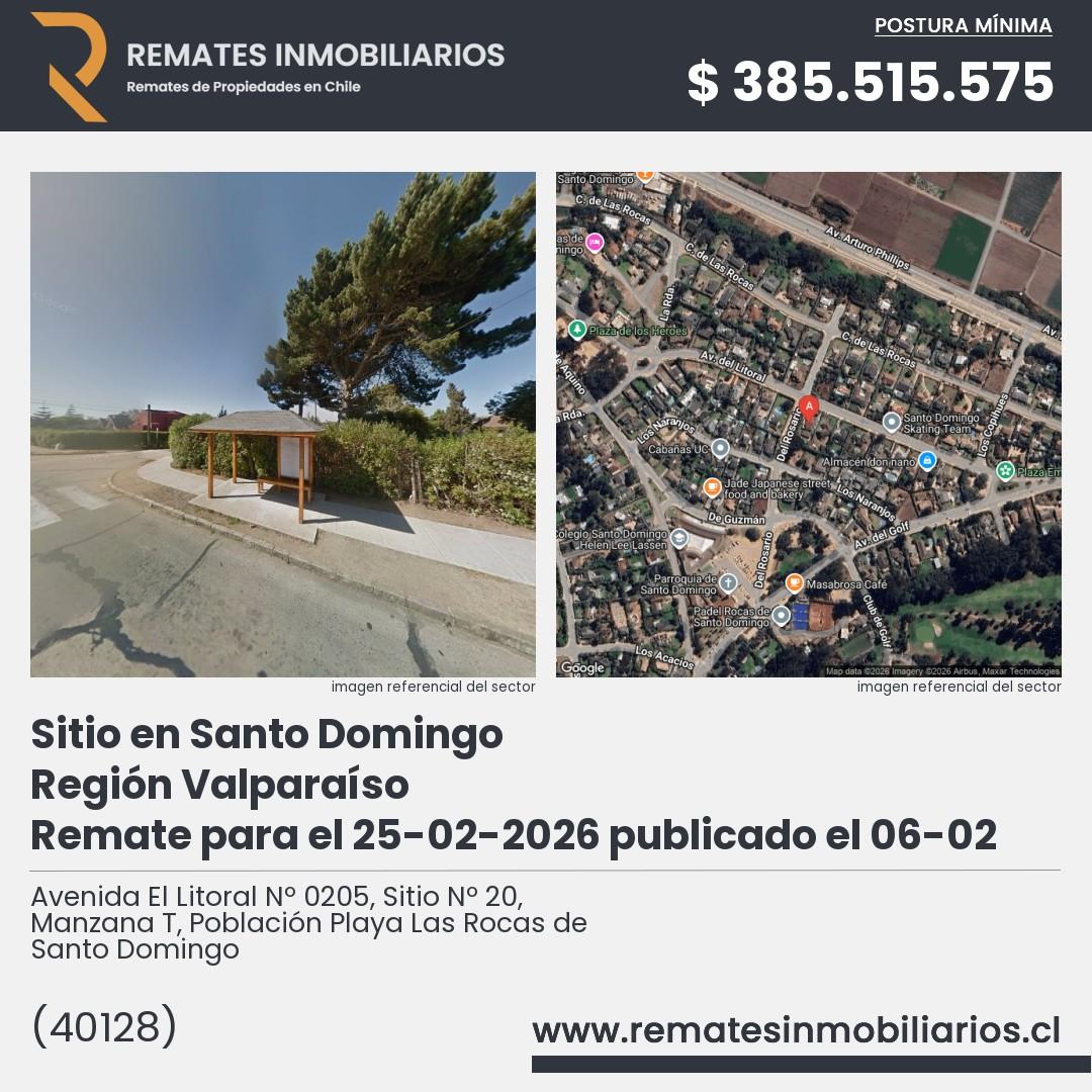 Imagen ficha Avenida El Litoral Nº 0205, Sitio Nº 20, Manzana T, Población Playa Las Rocas de Santo Domingo