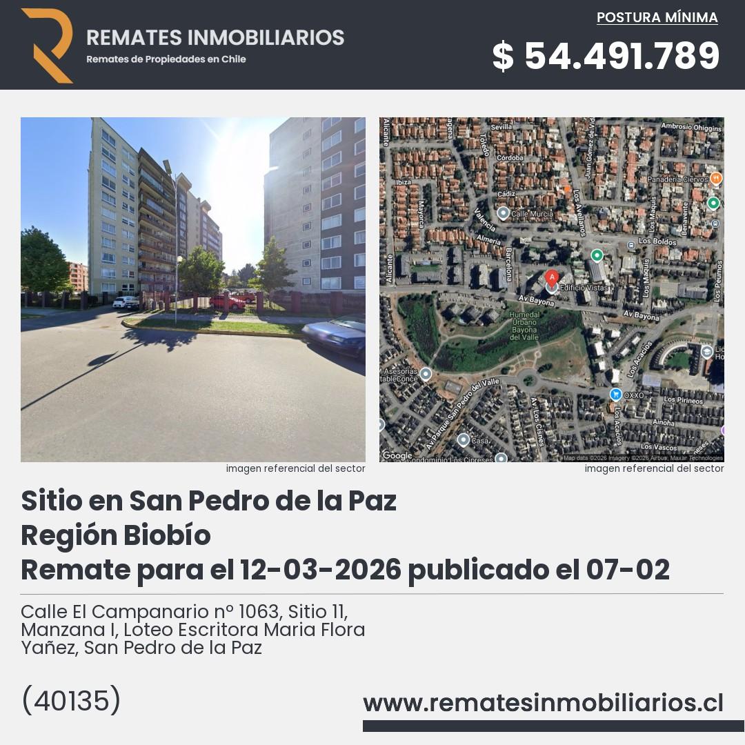 Imagen ficha Calle El Campanario nº 1063, Sitio 11, Manzana I, Loteo Escritora Maria Flora Yañez, San Pedro de la Paz