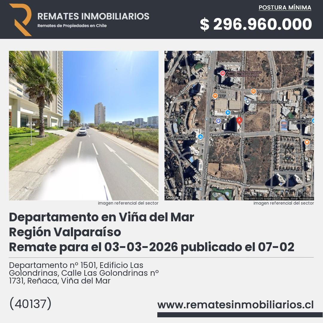 Imagen ficha Departamento nº 1501, Edificio Las Golondrinas, Calle Las Golondrinas nº 1731, Reñaca, Viña del Mar