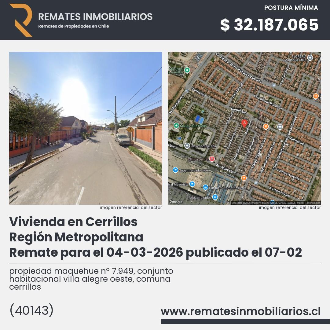 Imagen ficha propiedad maquehue nº 7.949, conjunto habitacional villa alegre oeste, comuna cerrillos