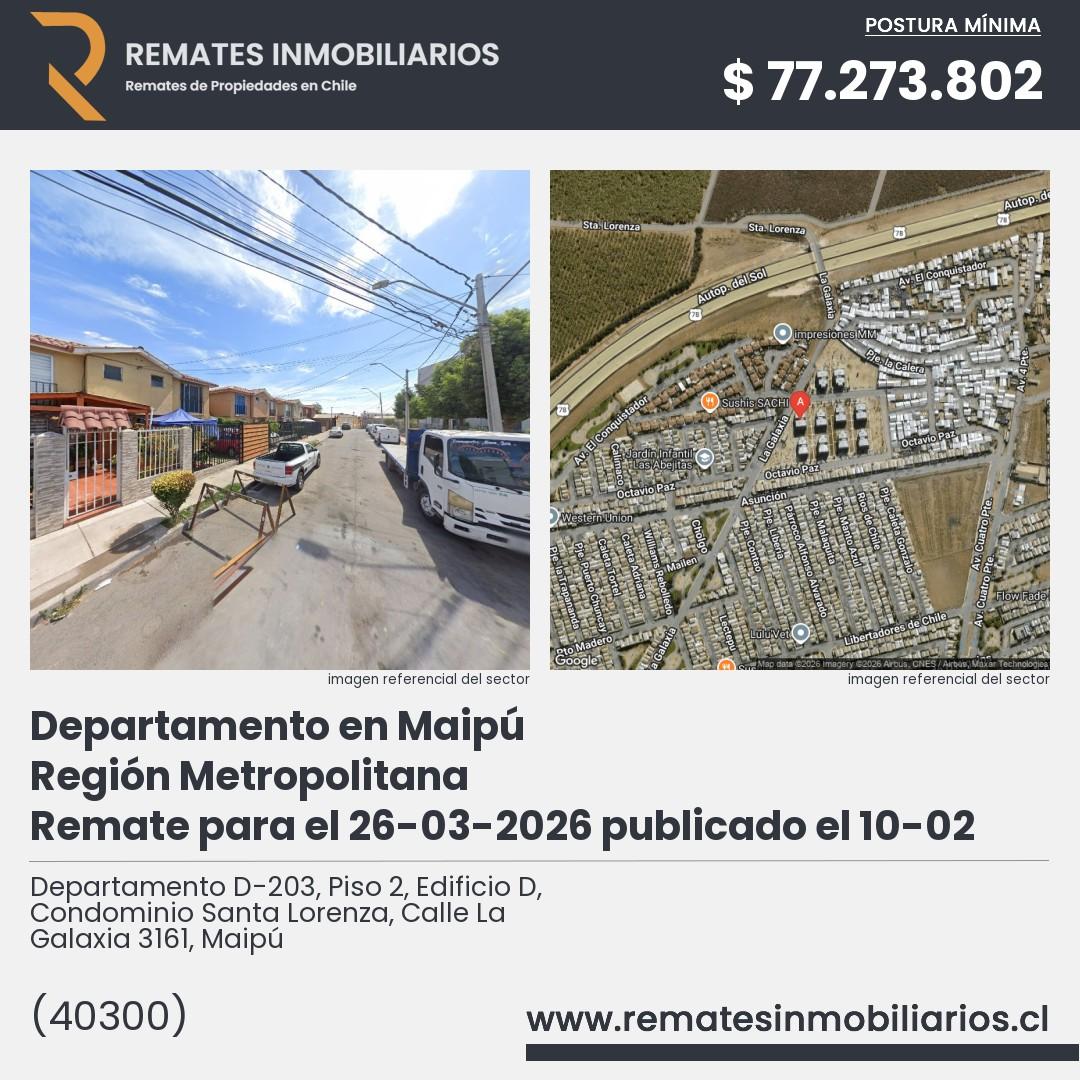 Imagen ficha Departamento D-203, Piso 2, Edificio D, Condominio Santa Lorenza, Calle La Galaxia 3161, Maipú