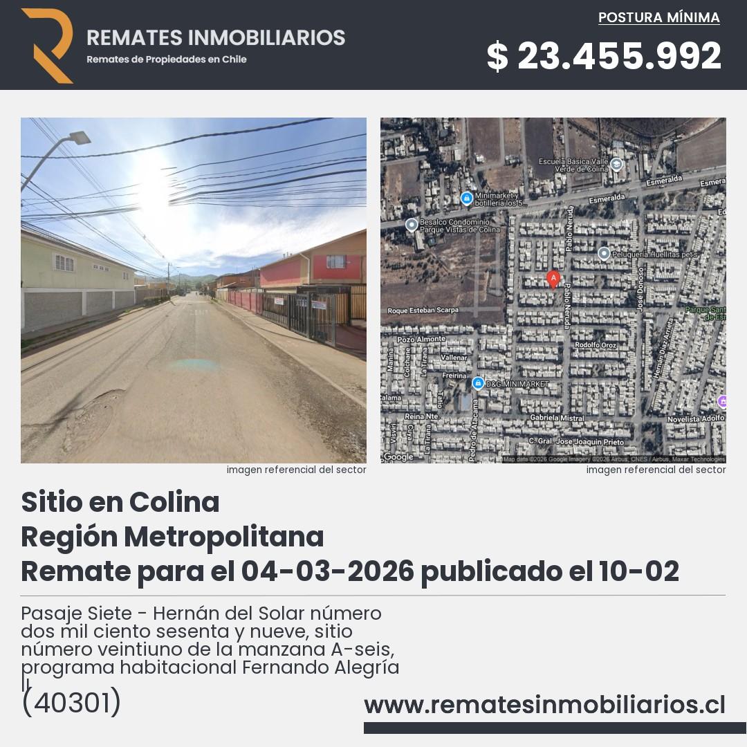 Imagen ficha Pasaje Siete - Hernán del Solar número dos mil ciento sesenta y nueve, sitio número veintiuno de la manzana A-seis, programa habitacional Fernando Alegría II