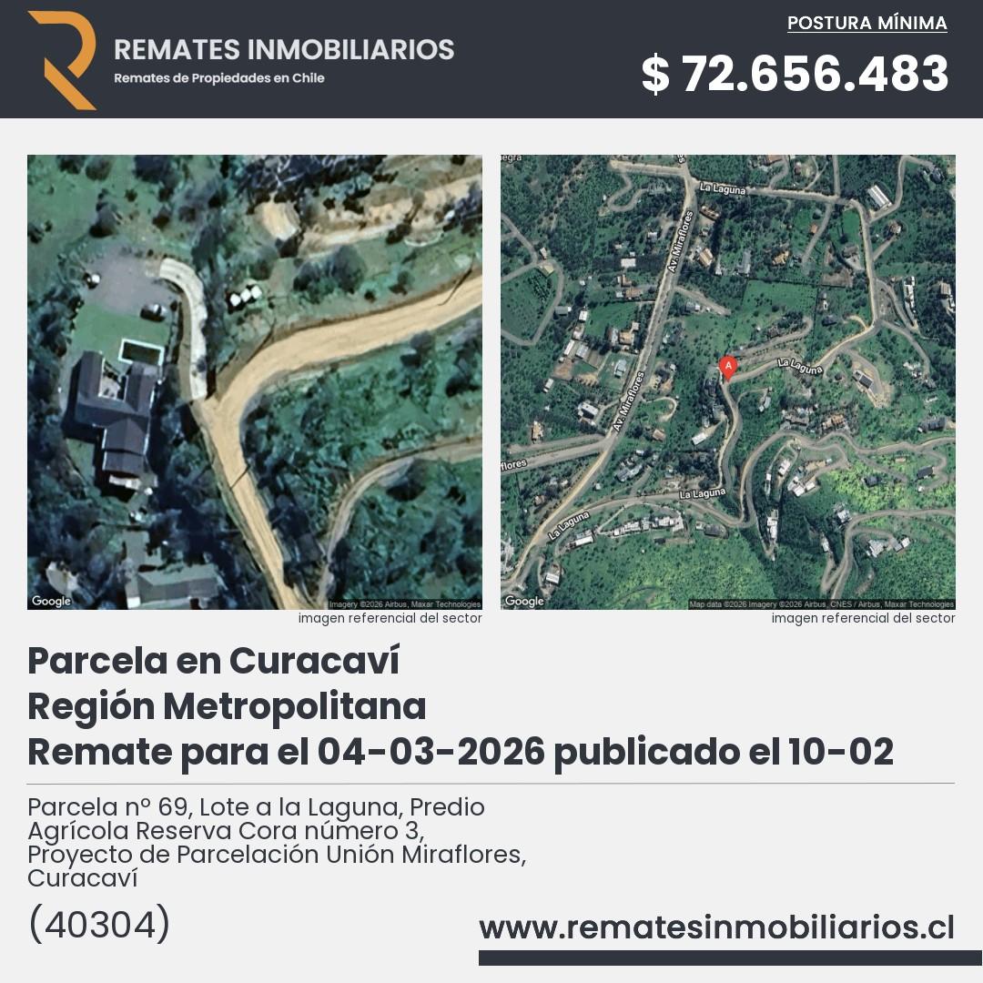 Imagen ficha Parcela nº 69, Lote a la Laguna, Predio Agrícola Reserva Cora número 3, Proyecto de Parcelación Unión Miraflores, Curacaví