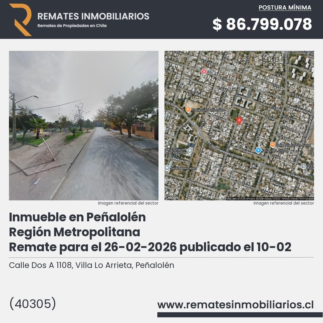 Imagen ficha Calle Dos A 1108, Villa Lo Arrieta, Peñalolén