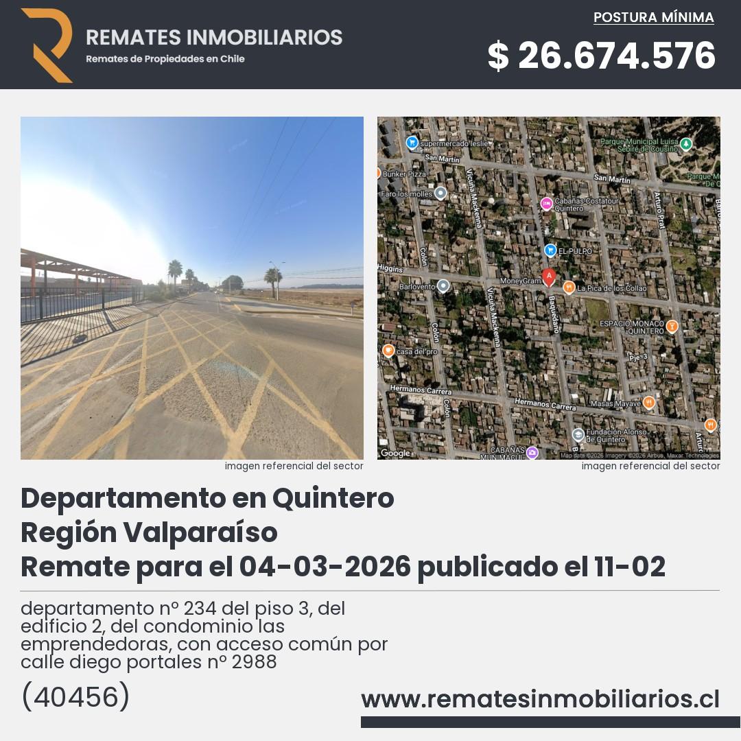 Imagen ficha departamento nº 234 del piso 3, del edificio 2, del condominio las emprendedoras, con acceso común por calle diego portales nº 2988