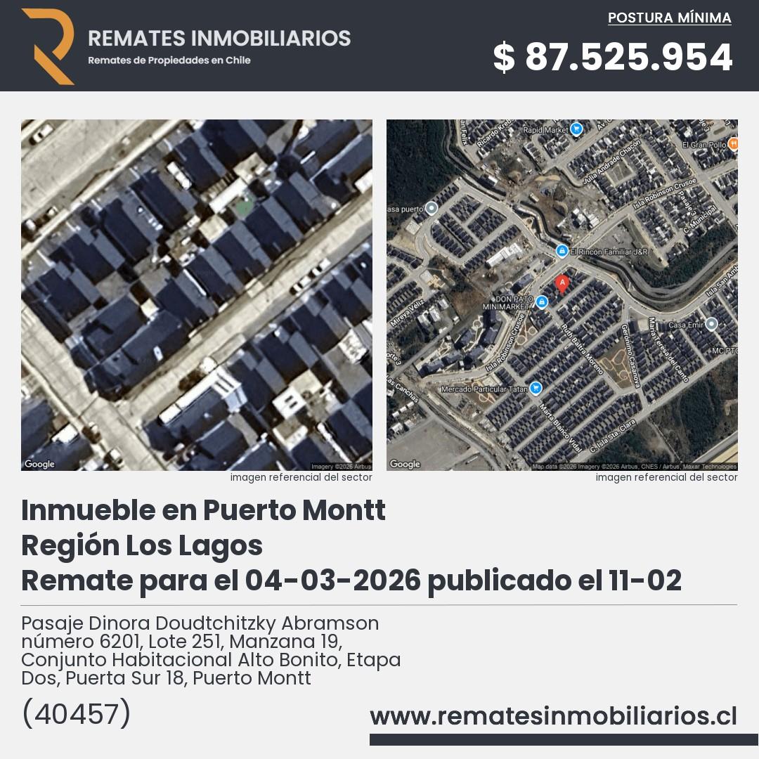 Imagen ficha Pasaje Dinora Doudtchitzky Abramson número 6201, Lote 251, Manzana 19, Conjunto Habitacional Alto Bonito, Etapa Dos, Puerta Sur 18, Puerto Montt