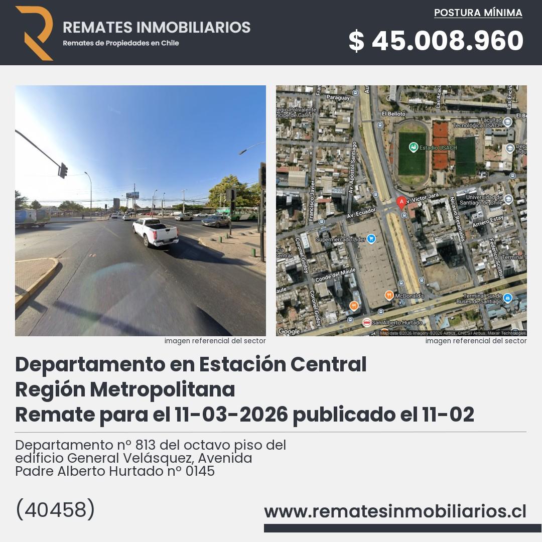 Imagen ficha Departamento nº 813 del octavo piso del edificio General Velásquez, Avenida Padre Alberto Hurtado nº 0145