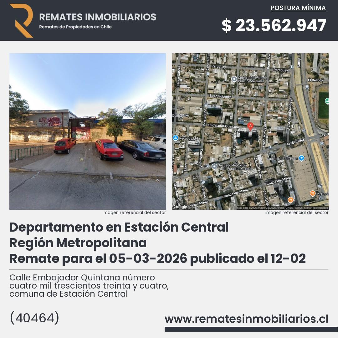 Imagen ficha Calle Embajador Quintana número cuatro mil trescientos treinta y cuatro, comuna de Estación Central