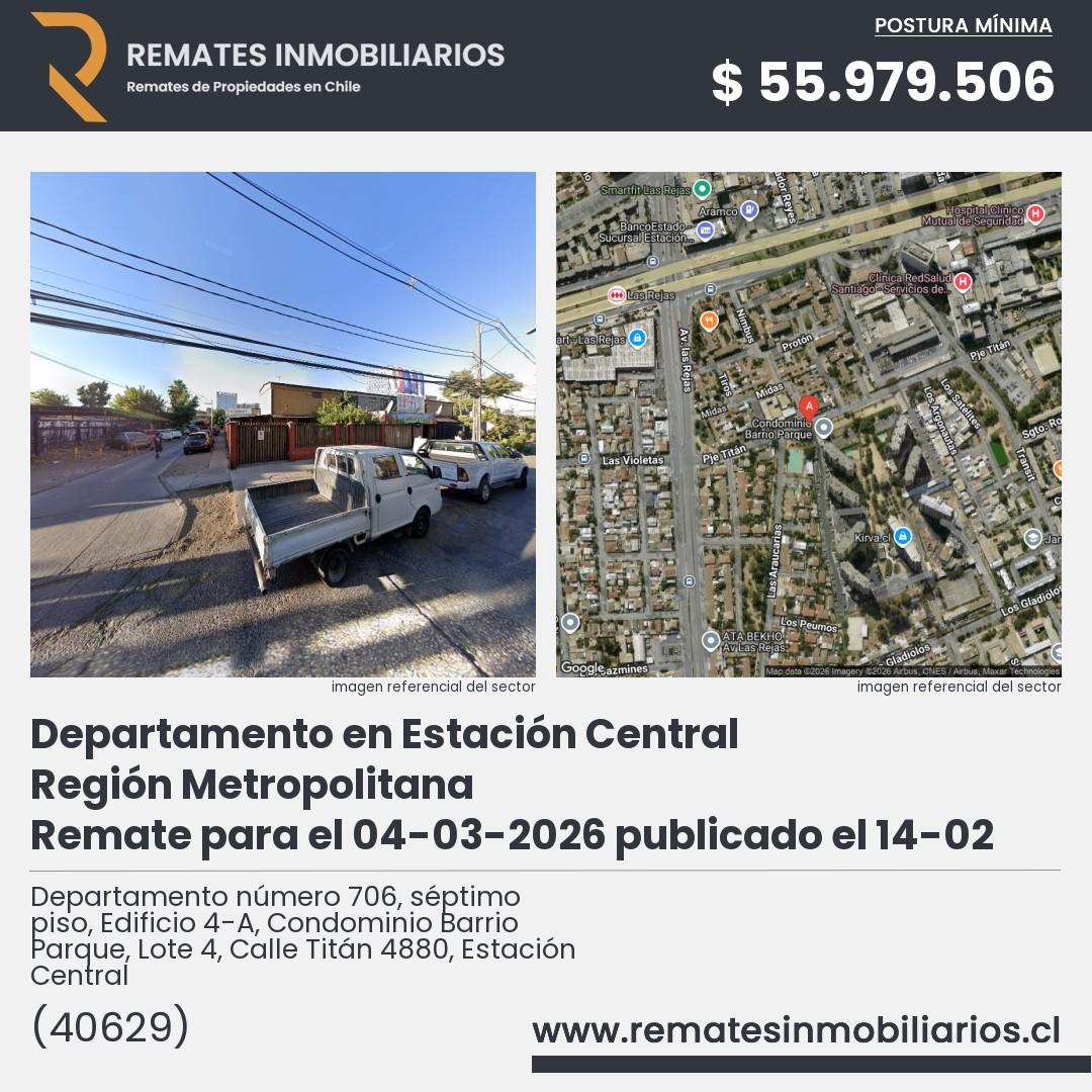 Imagen ficha Departamento número 706, séptimo piso, Edificio 4-A, Condominio Barrio Parque, Lote 4, Calle Titán 4880, Estación Central