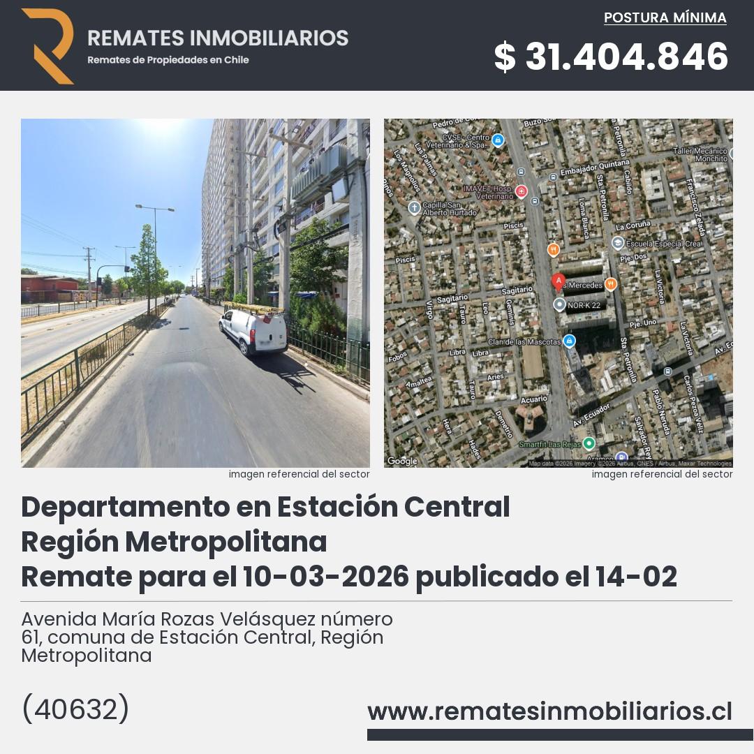 Imagen ficha Avenida María Rozas Velásquez número 61, comuna de Estación Central, Región Metropolitana