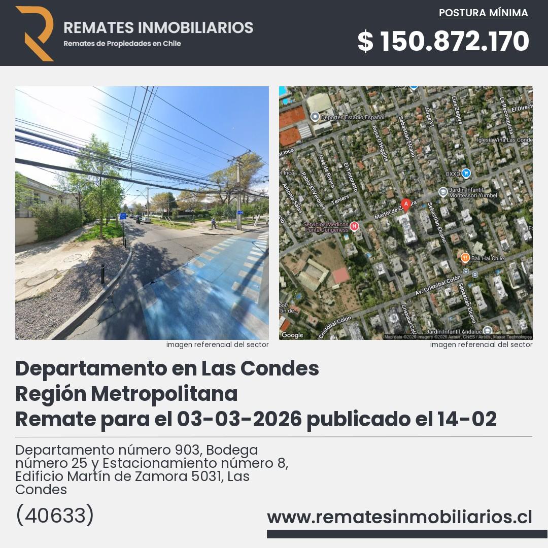 Imagen ficha Departamento número 903, Bodega número 25 y Estacionamiento número 8, Edificio Martín de Zamora 5031, Las Condes
