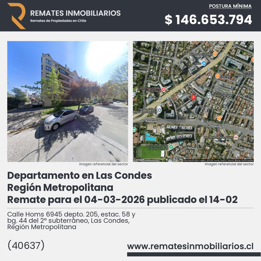 Imagen ficha Calle Homs 6945 depto. 205, estac. 58 y bg. 44 del 2° subterráneo, Las Condes, Región Metropolitana