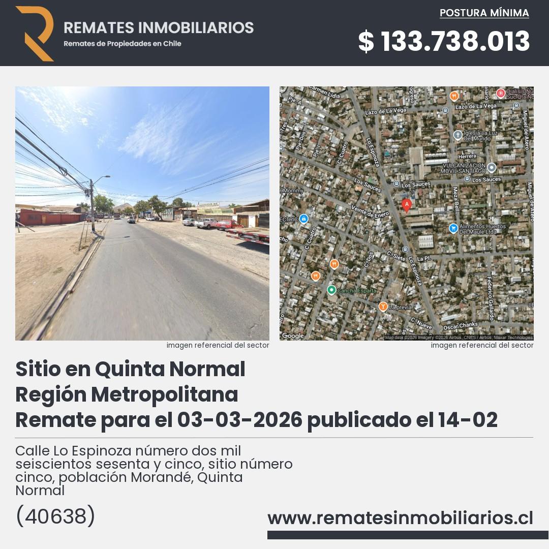 Imagen ficha Calle Lo Espinoza número dos mil seiscientos sesenta y cinco, sitio número cinco, población Morandé, Quinta Normal