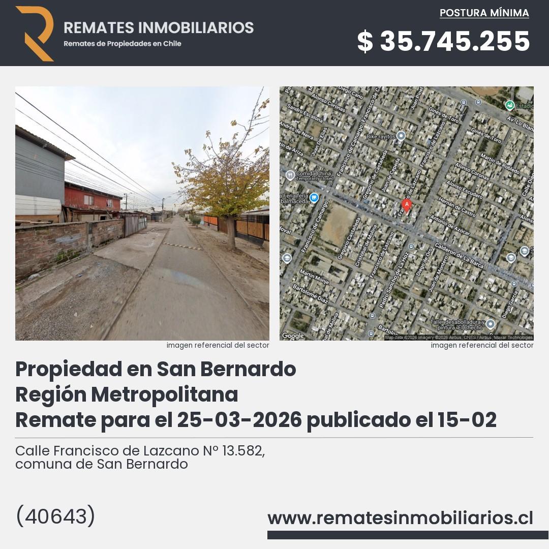 Imagen ficha Calle Francisco de Lazcano Nº 13.582, comuna de San Bernardo