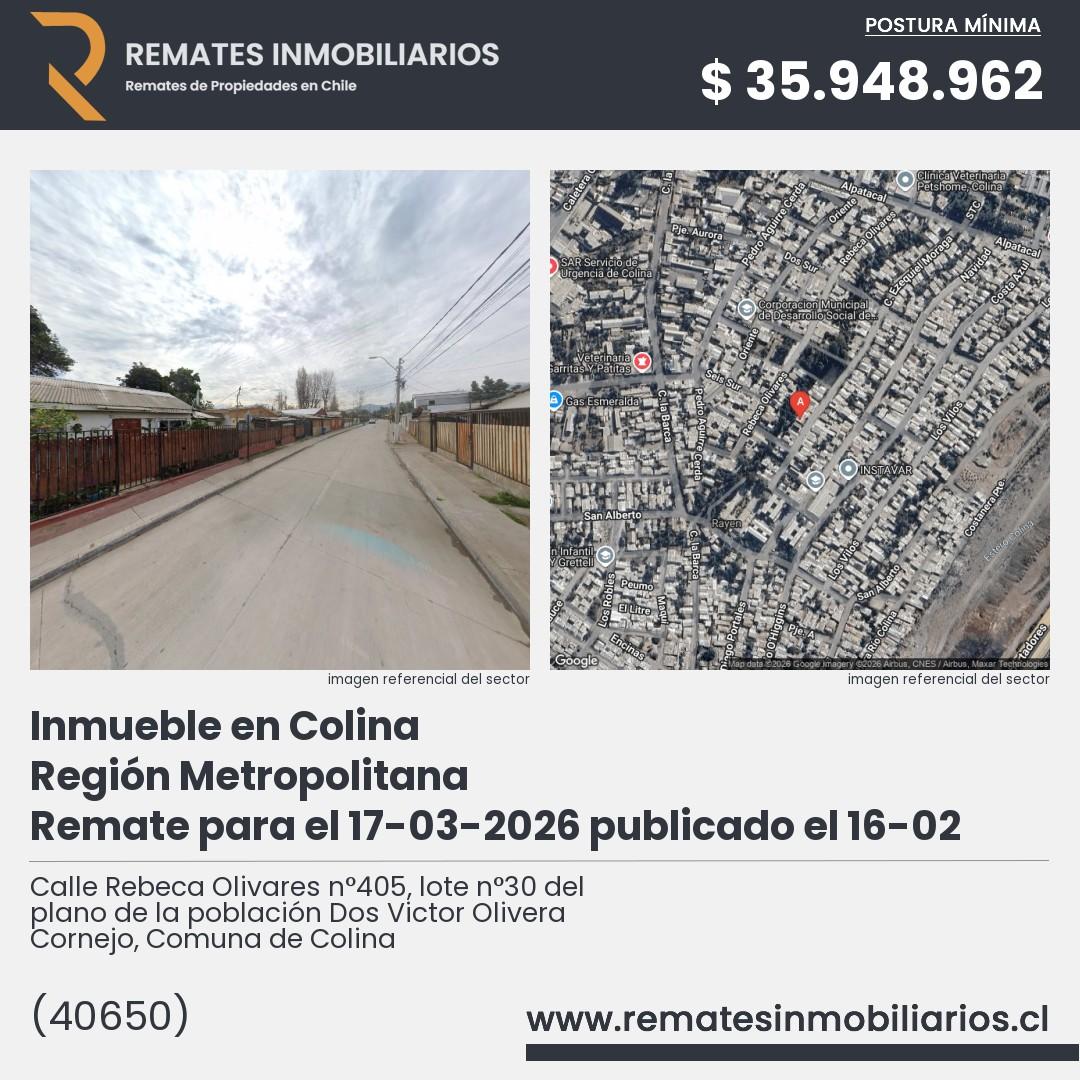 Imagen ficha Calle Rebeca Olivares n°405, lote n°30 del plano de la población Dos Victor Olivera Cornejo, Comuna de Colina