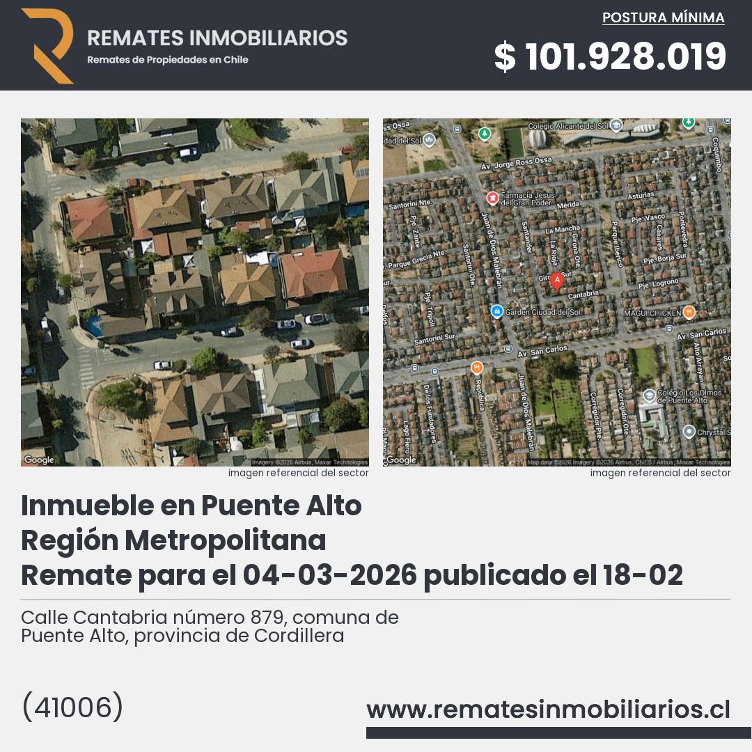 Imagen ficha Calle Cantabria número 879, comuna de Puente Alto, provincia de Cordillera