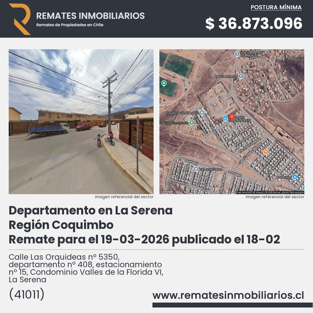 Imagen ficha Calle Las Orquideas nº 5350, departamento nº 408, estacionamiento nº 15, Condominio Valles de la Florida VI, La Serena