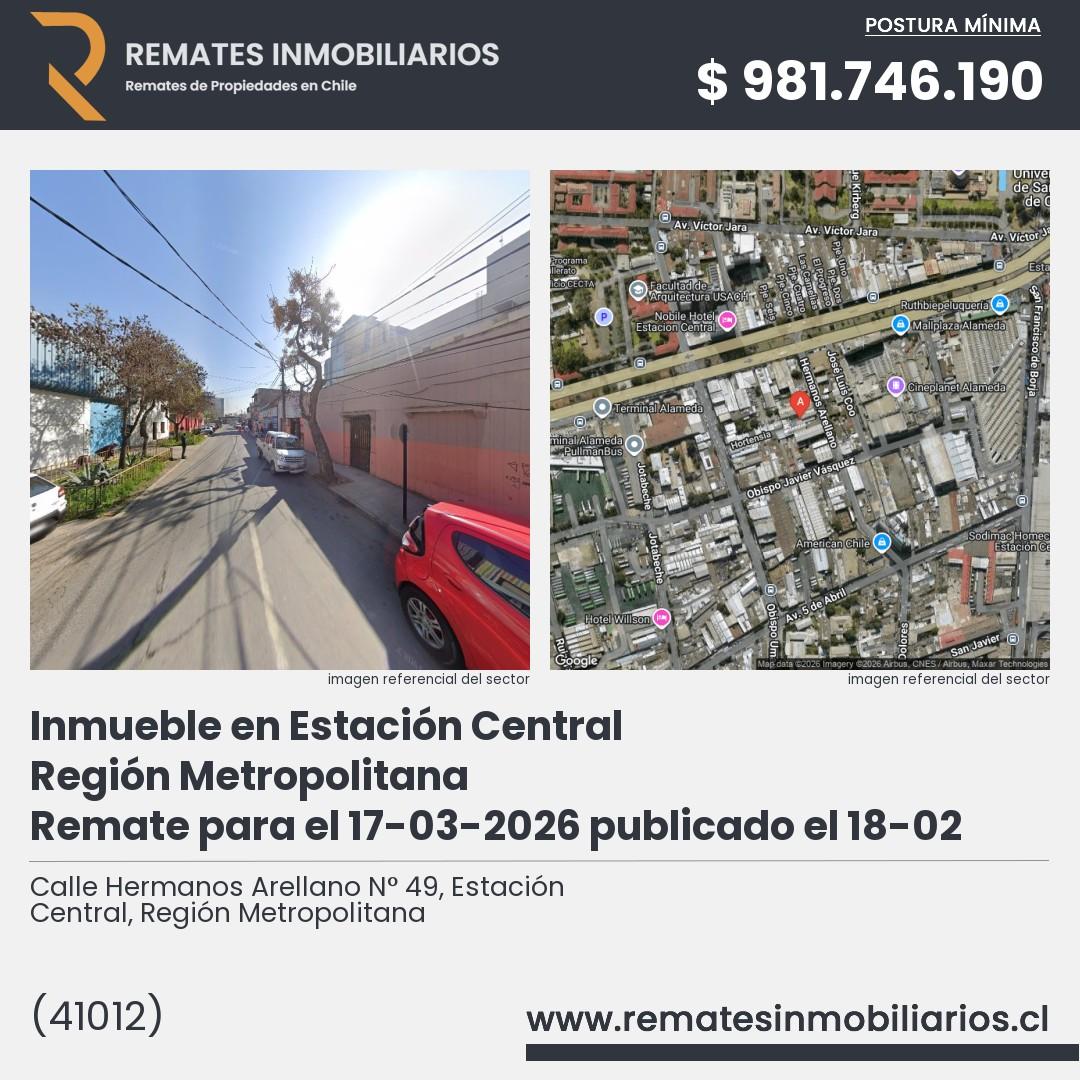 Imagen ficha Calle Hermanos Arellano N° 49, Estación Central, Región Metropolitana