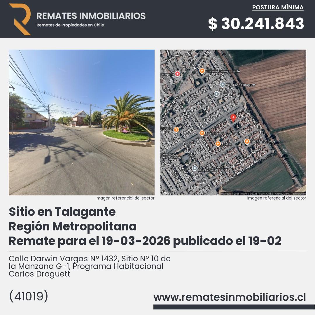 Imagen ficha Calle Darwin Vargas Nº 1432, Sitio Nº 10 de la Manzana G-1, Programa Habitacional Carlos Droguett