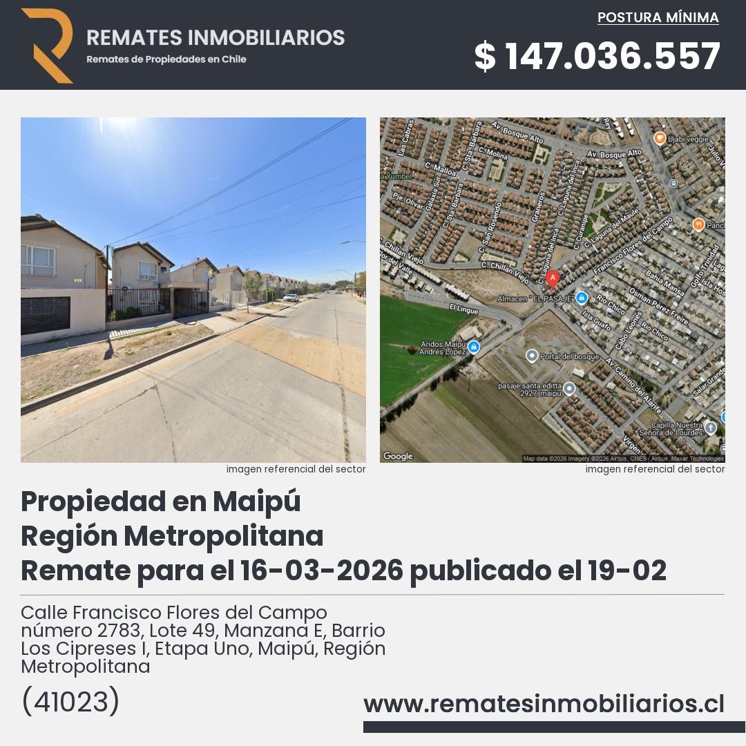 Imagen ficha Calle Francisco Flores del Campo número 2783, Lote 49, Manzana E, Barrio Los Cipreses I, Etapa Uno, Maipú, Región Metropolitana