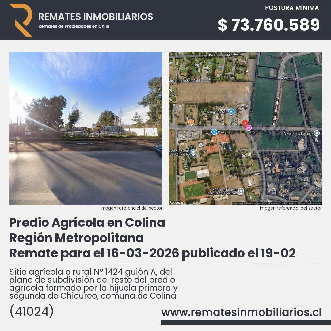 Imagen ficha Sitio agrícola o rural N° 1424 guión A, del plano de subdivisión del resto del predio agrícola formado por la hijuela primera y segunda de Chicureo, comuna de Colina