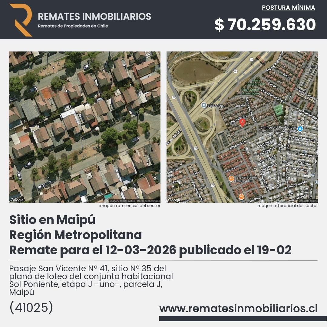 Imagen ficha Pasaje San Vicente Nº 41, sitio Nº 35 del plano de loteo del conjunto habitacional Sol Poniente, etapa J -uno-, parcela J, Maipú