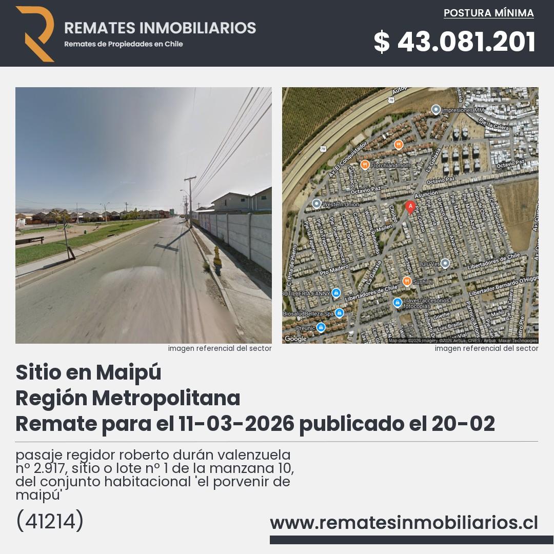 Imagen ficha pasaje regidor roberto durán valenzuela nº 2.917, sitio o lote nº 1 de la manzana 10, del conjunto habitacional 