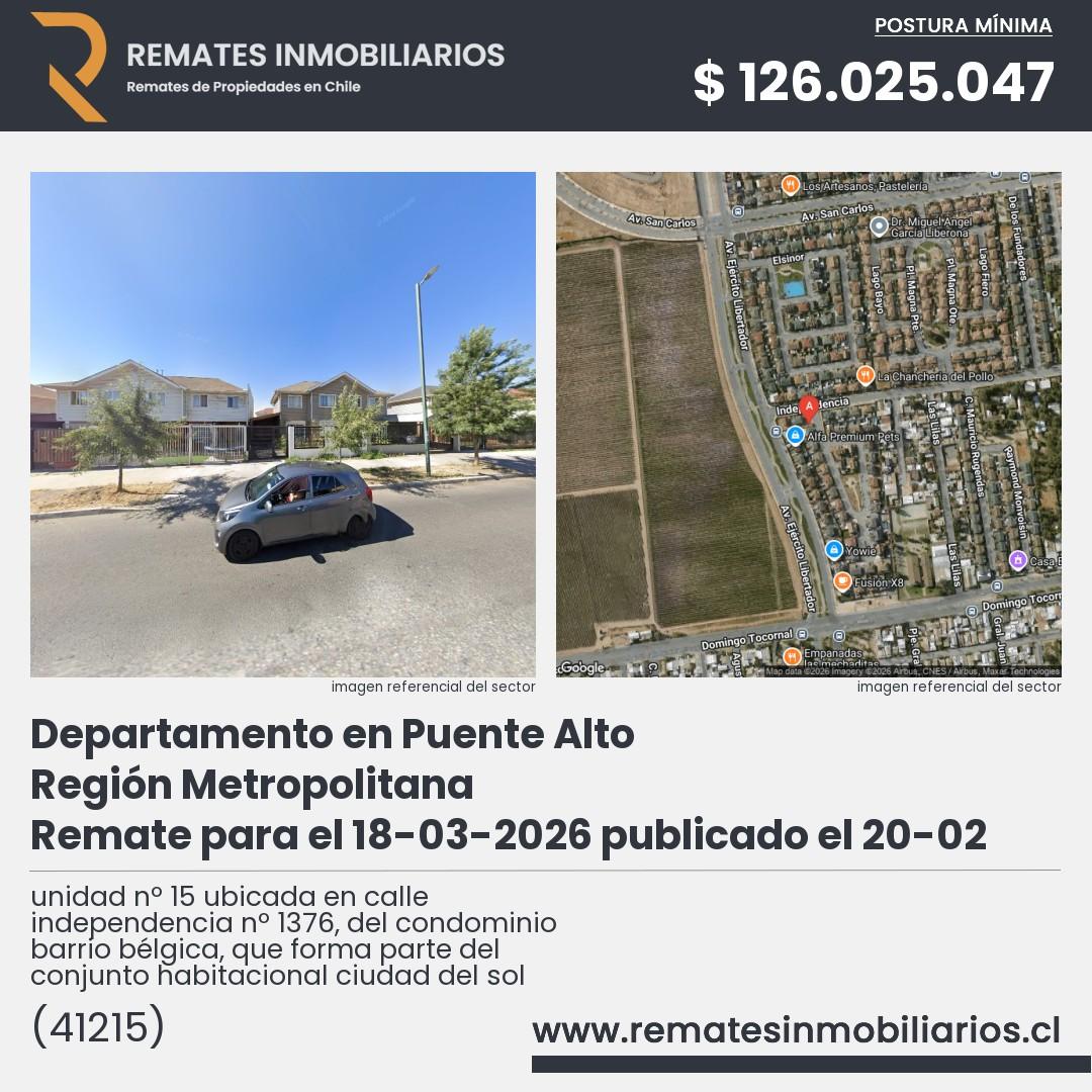 Imagen ficha unidad nº 15 ubicada en calle independencia nº 1376, del condominio barrio bélgica, que forma parte del conjunto habitacional ciudad del sol