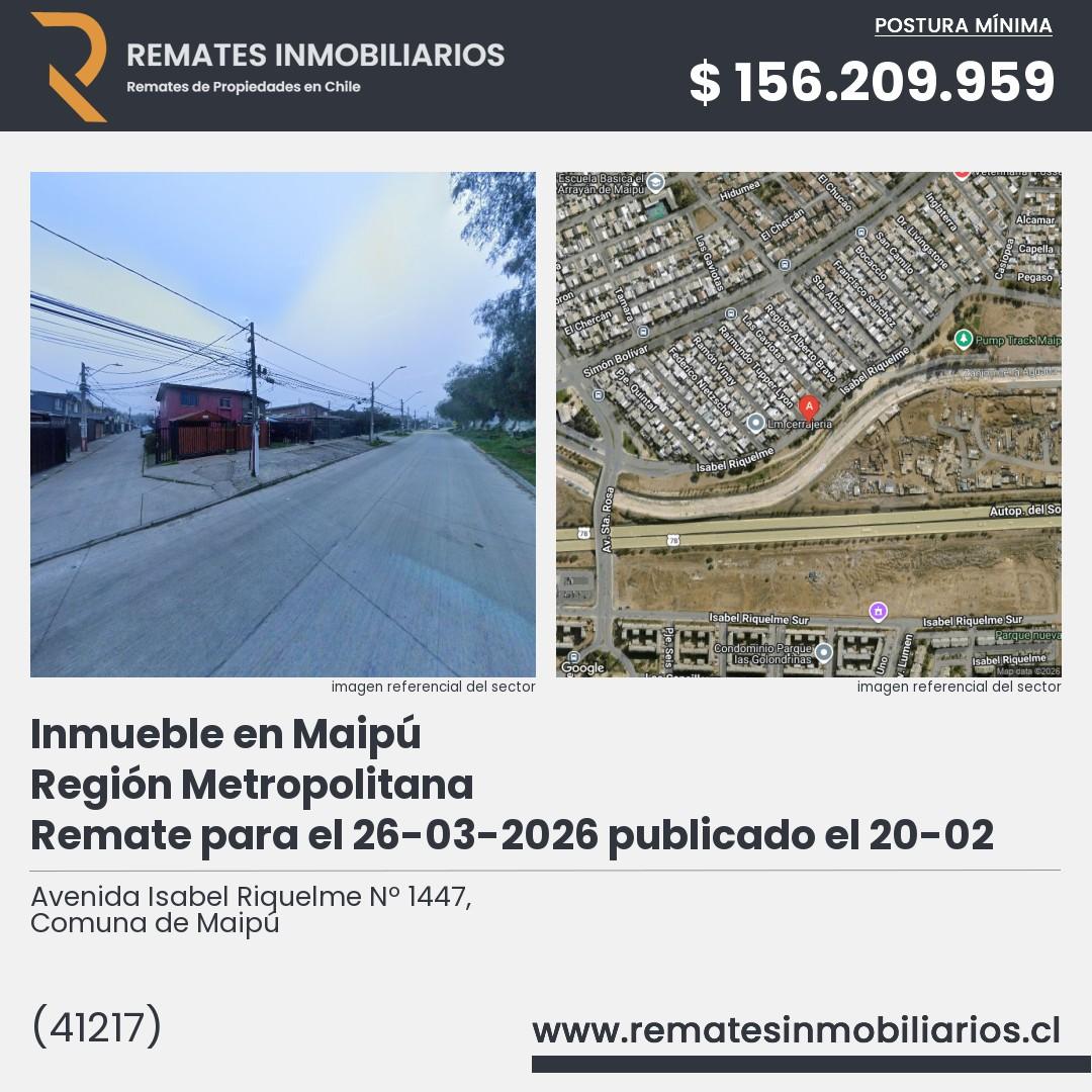 Imagen ficha Avenida Isabel Riquelme Nº 1447, Comuna de Maipú