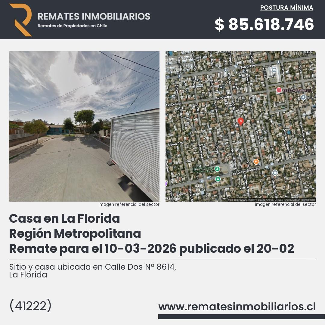 Imagen ficha Sitio y casa ubicada en Calle Dos Nº 8614, La Florida