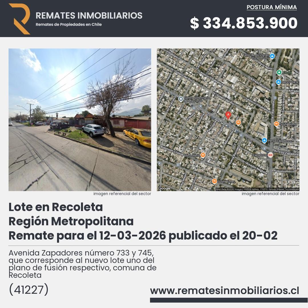 Imagen ficha Avenida Zapadores número 733 y 745, que corresponde al nuevo lote uno del plano de fusión respectivo, comuna de Recoleta