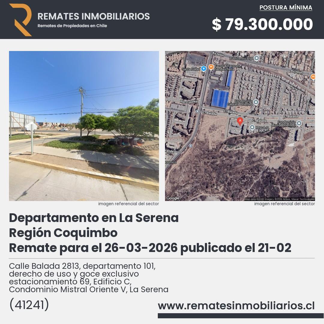 Imagen ficha Calle Balada 2813, departamento 101, derecho de uso y goce exclusivo estacionamiento 69, Edificio C, Condominio Mistral Oriente V, La Serena