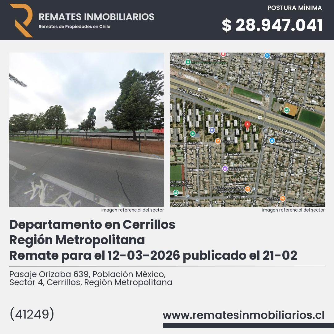 Imagen ficha Pasaje Orizaba 639, Población México, Sector 4, Cerrillos, Región Metropolitana