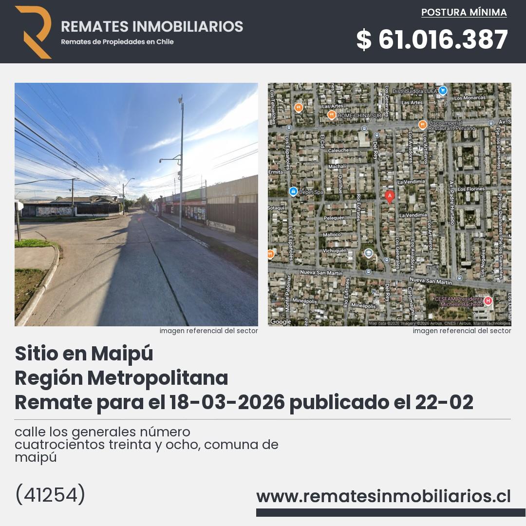 Imagen ficha calle los generales número cuatrocientos treinta y ocho, comuna de maipú