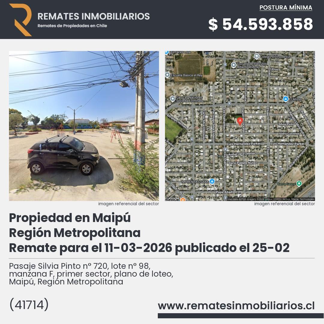 Imagen ficha Pasaje Silvia Pinto n° 720, lote n° 98, manzana F, primer sector, plano de loteo, Maipú, Región Metropolitana