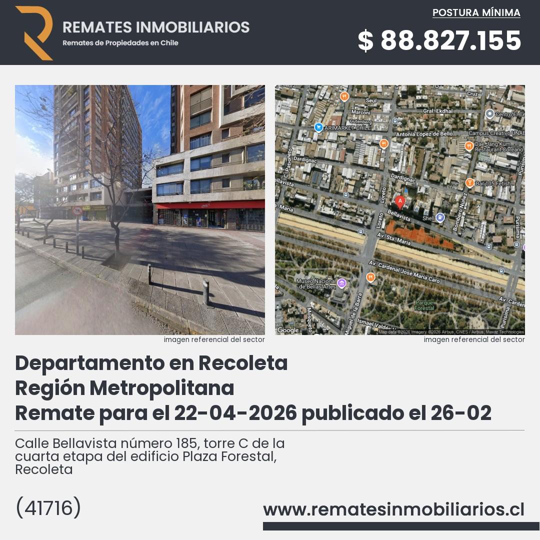 Imagen ficha Calle Bellavista número 185, torre C de la cuarta etapa del edificio Plaza Forestal, Recoleta