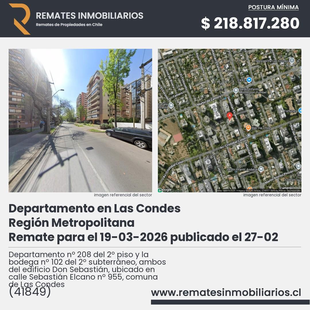 Imagen ficha Departamento nº 208 del 2º piso y la bodega nº 102 del 2º subterráneo, ambos del edificio Don Sebastián, ubicado en calle Sebastián Elcano nº 955, comuna de Las Condes