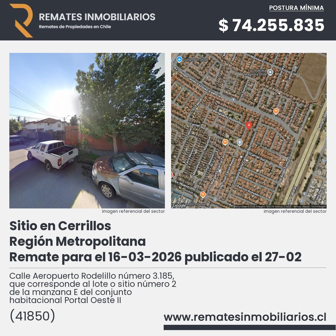 Imagen ficha Calle Aeropuerto Rodelillo número 3.185, que corresponde al lote o sitio número 2 de la manzana E del conjunto habitacional Portal Oeste II
