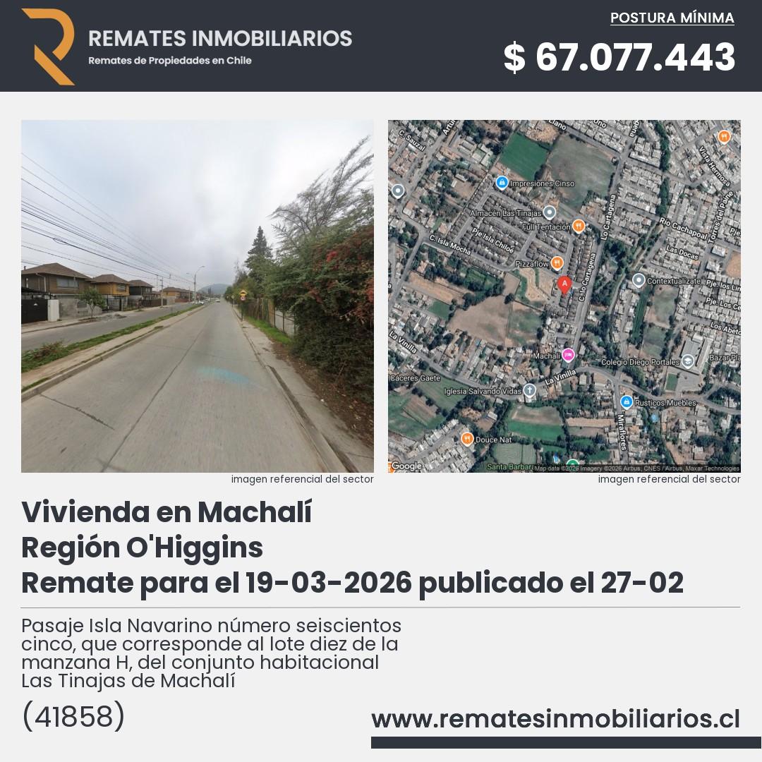 Imagen ficha Pasaje Isla Navarino número seiscientos cinco, que corresponde al lote diez de la manzana H, del conjunto habitacional Las Tinajas de Machalí