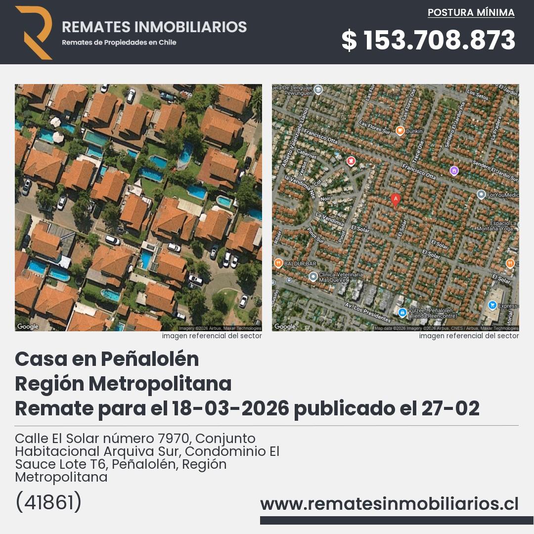 Imagen ficha Calle El Solar número 7970, Conjunto Habitacional Arquiva Sur, Condominio El Sauce Lote T6, Peñalolén, Región Metropolitana