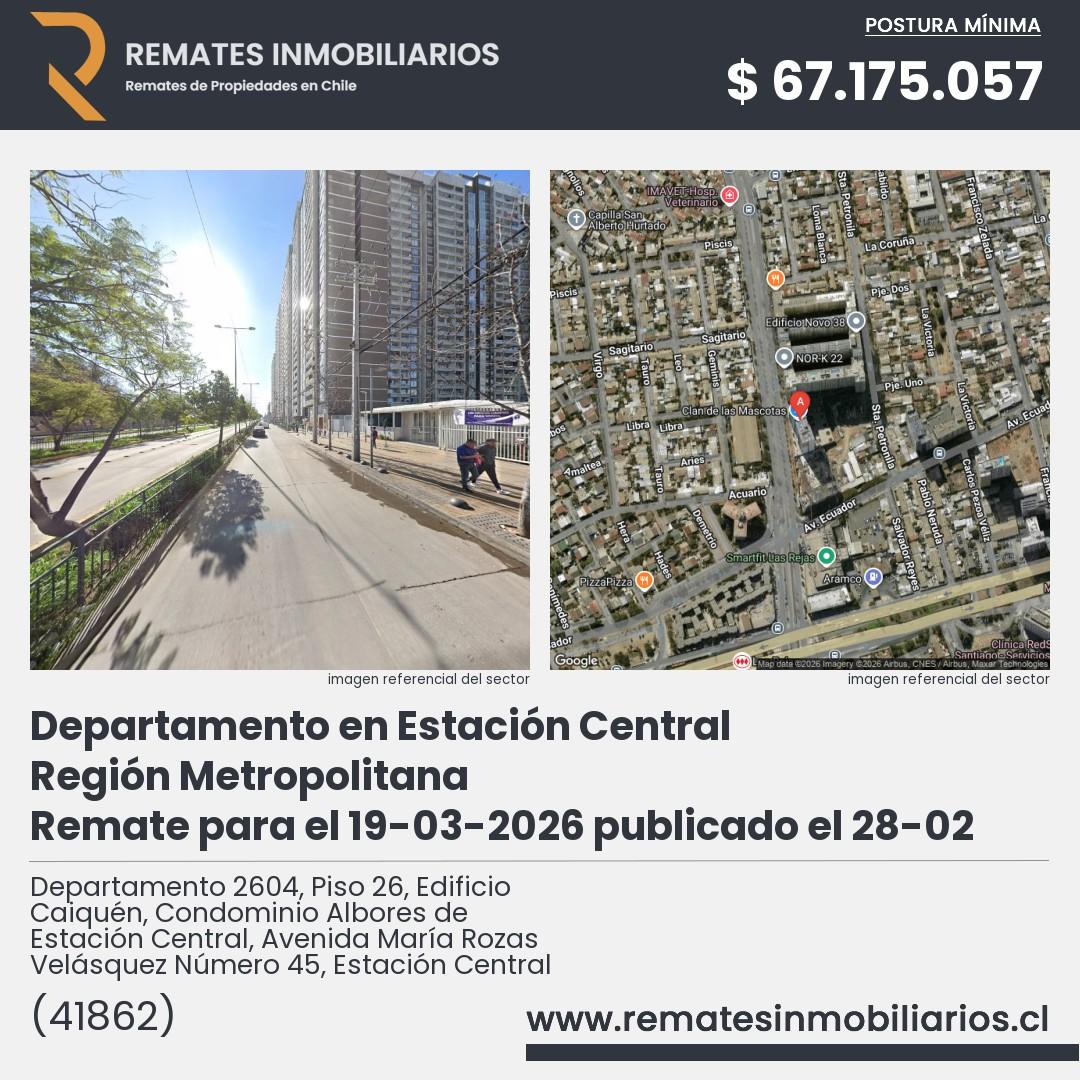 Imagen ficha Departamento 2604, Piso 26, Edificio Caiquén, Condominio Albores de Estación Central, Avenida María Rozas Velásquez Número 45, Estación Central