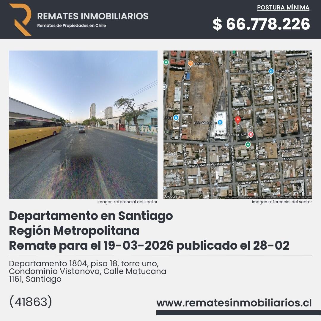 Imagen ficha Departamento 1804, piso 18, torre uno, Condominio Vistanova, Calle Matucana 1161, Santiago