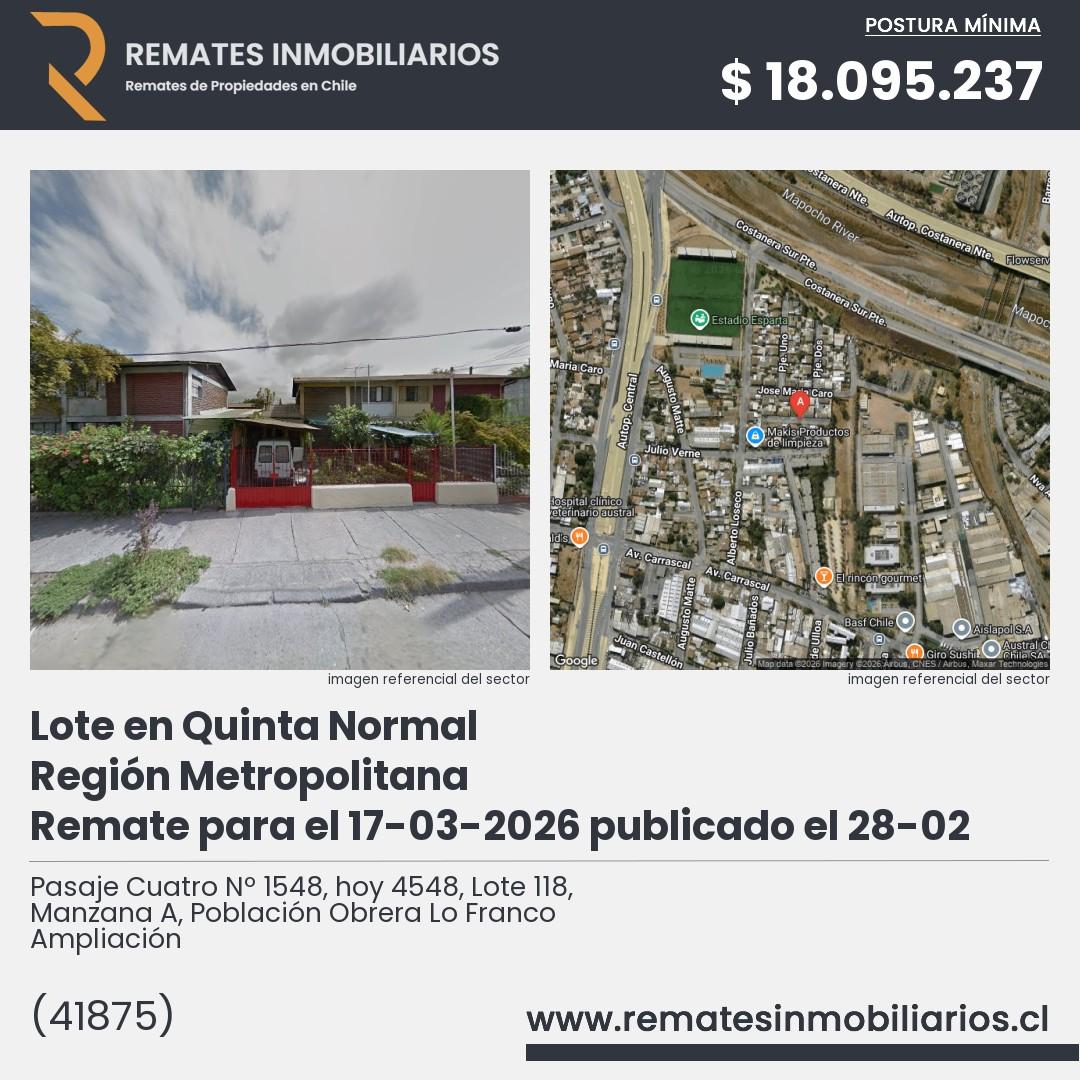 Imagen ficha Pasaje Cuatro Nº 1548, hoy 4548, Lote 118, Manzana A, Población Obrera Lo Franco Ampliación