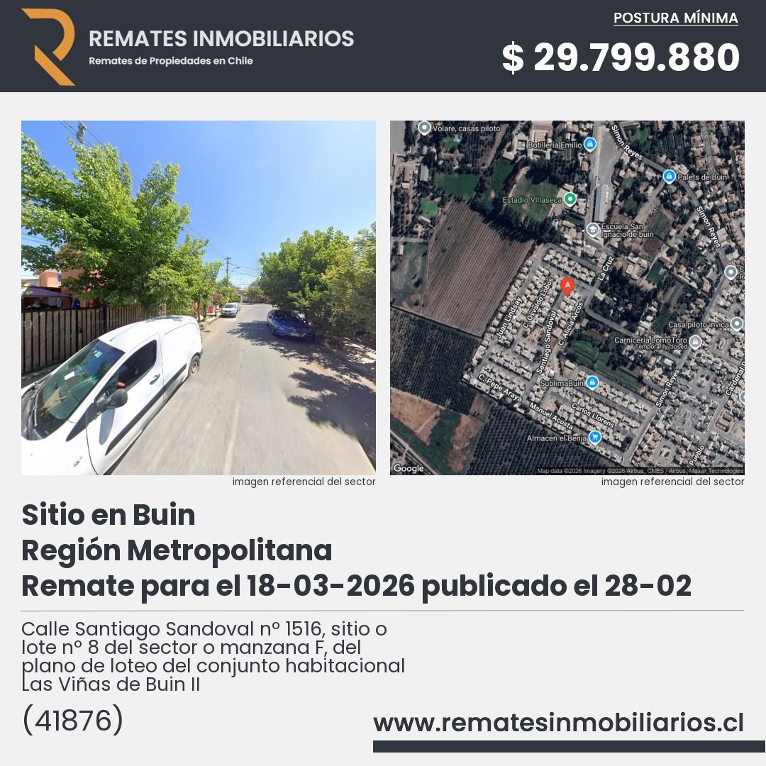 Imagen ficha Calle Santiago Sandoval nº 1516, sitio o lote nº 8 del sector o manzana F, del plano de loteo del conjunto habitacional Las Viñas de Buin II