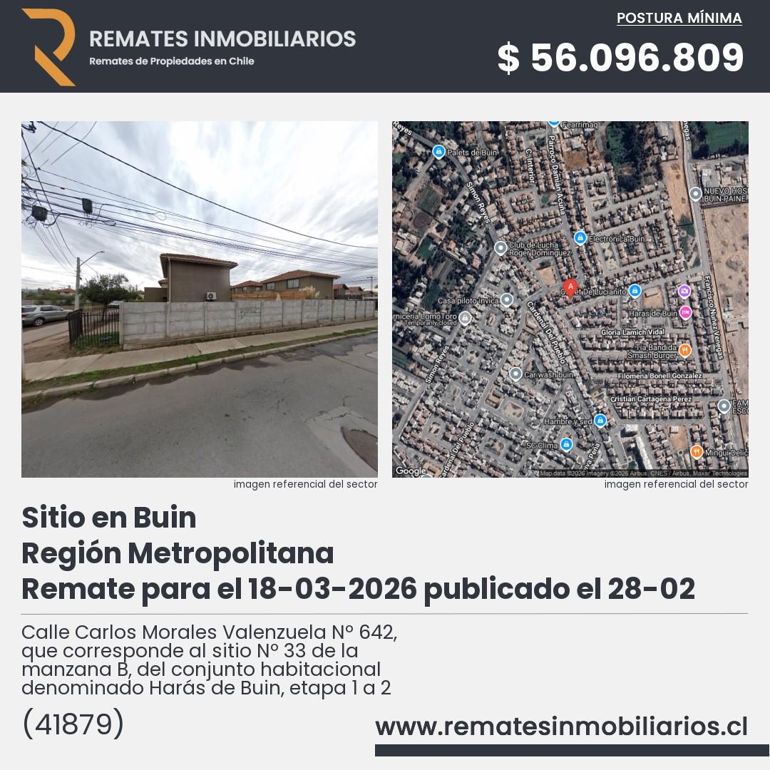 Imagen ficha Calle Carlos Morales Valenzuela Nº 642, que corresponde al sitio Nº 33 de la manzana B, del conjunto habitacional denominado Harás de Buin, etapa 1 a 2