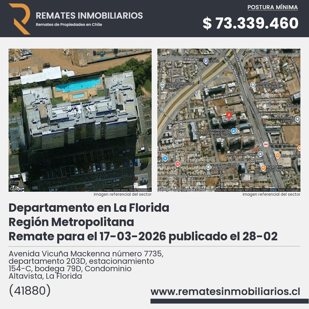 Imagen ficha Avenida Vicuña Mackenna número 7735, departamento 203D, estacionamiento 154-C, bodega 79D, Condominio Altavista, La Florida