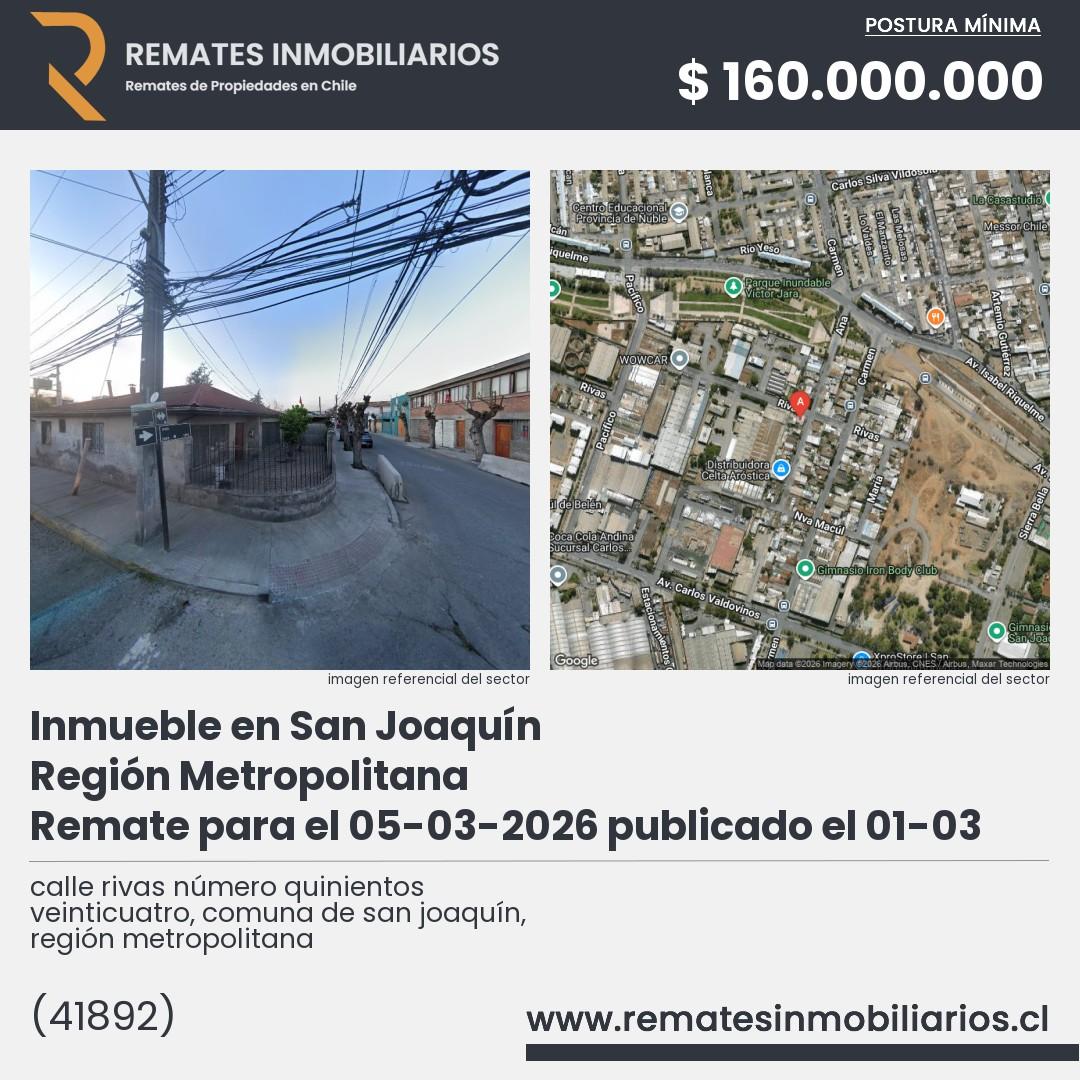 Imagen ficha calle rivas número quinientos veinticuatro, comuna de san joaquín, región metropolitana