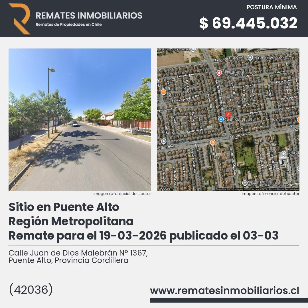 Imagen ficha Calle Juan de Dios Malebrán Nº 1367, Puente Alto, Provincia Cordillera