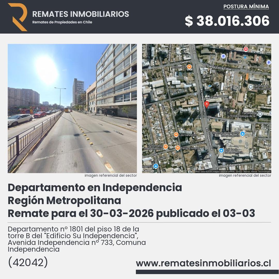 Imagen ficha Departamento nº 1801 del piso 18 de la torre B del "Edificio Su Independencia", Avenida Independencia nº 733, Comuna Independencia
